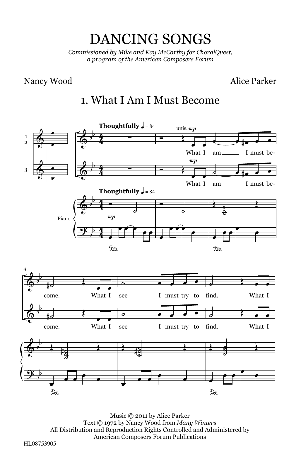 Learn to play Alice Parker Dancing Songs sheet music for SSA Choir in minutes. Alice Parker Dancing Songs sheet music preview music notes and score for SSA Choir including 35 page(s)