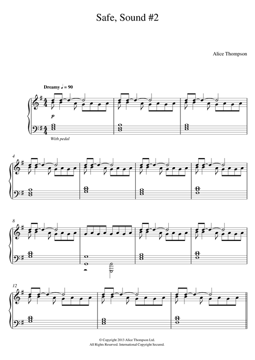 Learn to play Alice Thompson Safe, Sound No. 2 sheet music for Piano in minutes. Alice Thompson Safe, Sound No. 2 sheet music notes and chords