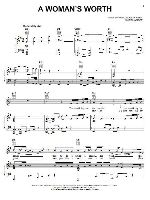Learn to play Alicia Keys A Woman's Worth sheet music for Easy Piano in minutes. Alicia Keys A Woman's Worth sheet music notes and chords