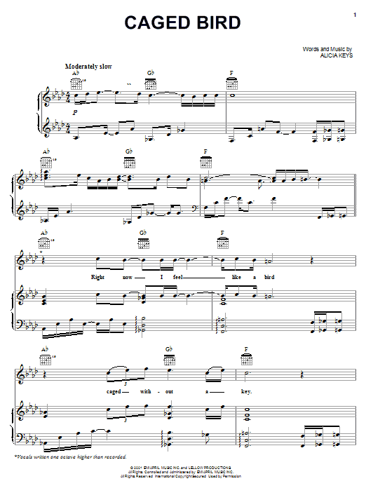 Learn to play Alicia Keys Caged Bird sheet music for Easy Piano in minutes. Alicia Keys Caged Bird sheet music notes and chords