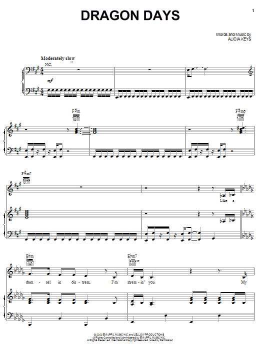 Learn to play Alicia Keys Dragon Days sheet music for Piano, Vocal & Guitar (Right-Hand Melody) in minutes. Alicia Keys Dragon Days sheet music preview music notes and score for Piano, Vocal & Guitar (Right-Hand Melody) including 8 page(s)