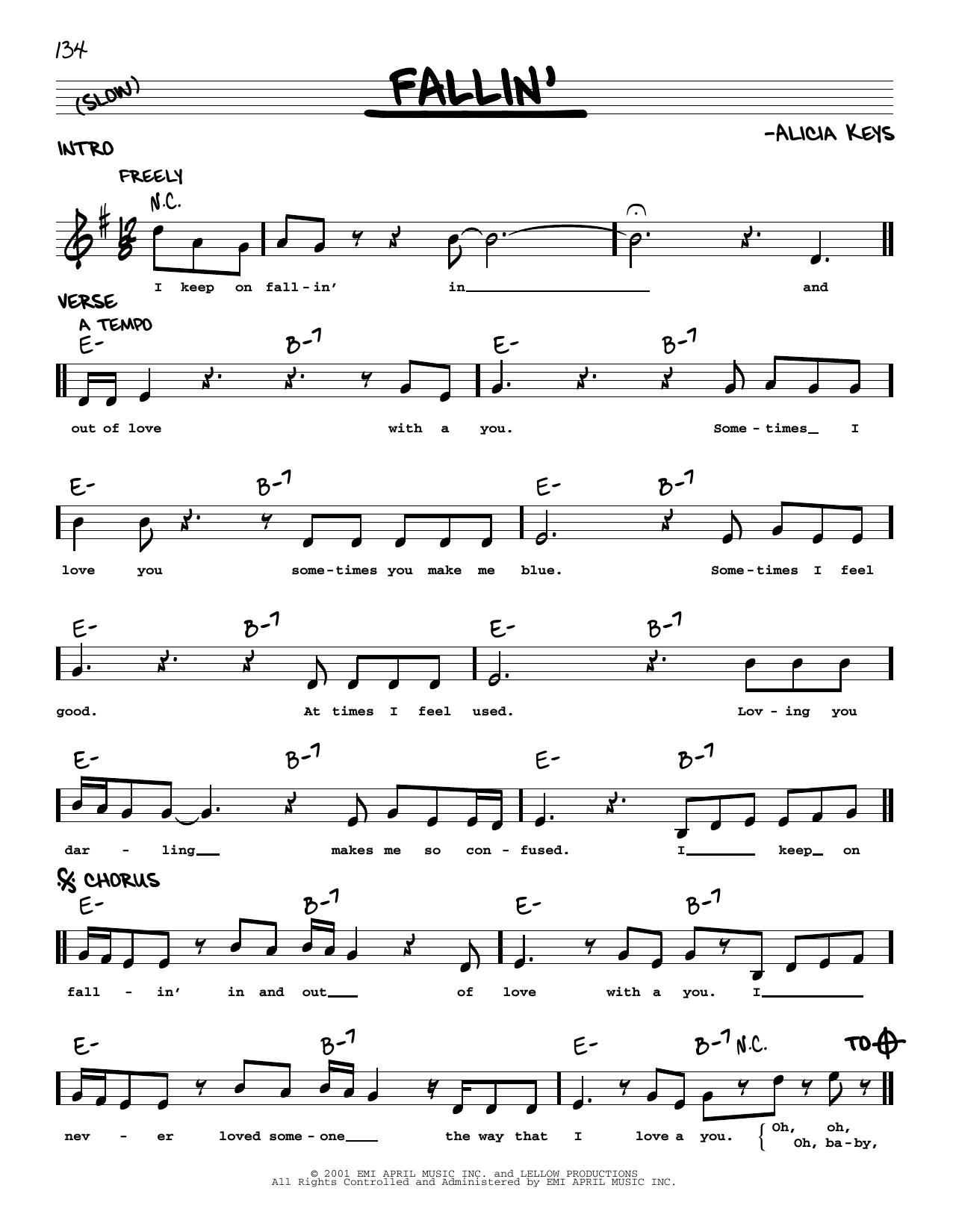 Learn to play Alicia Keys Fallin' sheet music for Piano, Vocal & Guitar (Right-Hand Melody) in minutes. Alicia Keys Fallin' sheet music notes and chords