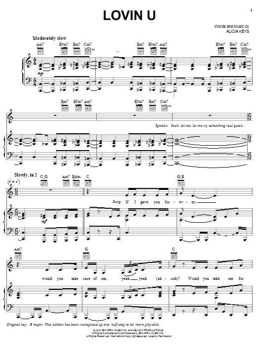 Learn to play Alicia Keys Lovin U sheet music for Easy Piano in minutes. Alicia Keys Lovin U sheet music preview music notes and score for Easy Piano including 7 page(s)