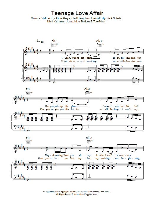 Learn to play Alicia Keys Teenage Love Affair sheet music for Piano, Vocal & Guitar in minutes. Alicia Keys Teenage Love Affair sheet music preview music notes and score for Piano, Vocal & Guitar including 5 page(s)