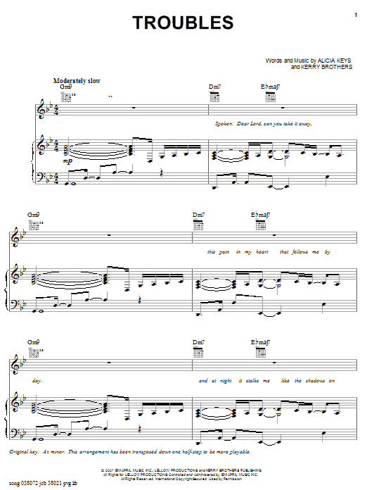 Alicia Keys Troubles sheet music preview music notes and score for Easy Piano including 7 page(s)