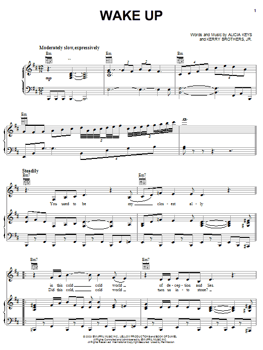 Learn to play Alicia Keys Wake Up sheet music for Piano, Vocal & Guitar (Right-Hand Melody) in minutes. Alicia Keys Wake Up sheet music preview music notes and score for Piano, Vocal & Guitar (Right-Hand Melody) including 7 page(s)