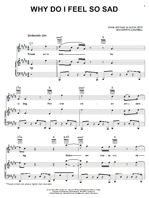 Alicia Keys Why Do I Feel So Sad sheet music preview music notes and score for Easy Piano including 9 page(s)
