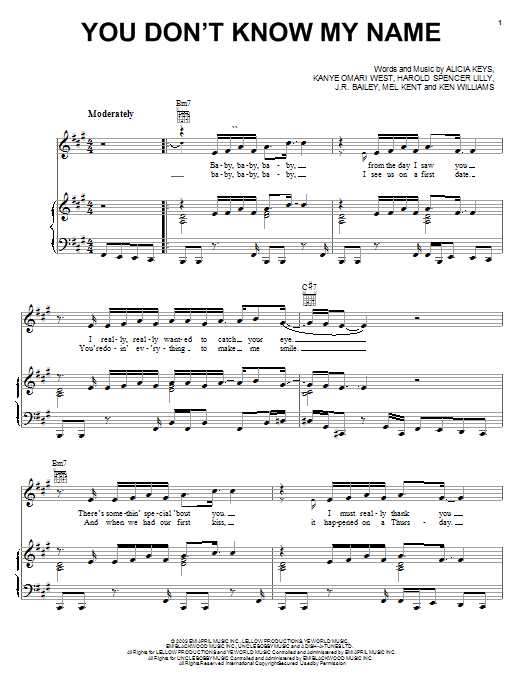 Learn to play Alicia Keys You Don't Know My Name sheet music for Piano, Vocal & Guitar (Right-Hand Melody) in minutes. Alicia Keys You Don't Know My Name sheet music preview music notes and score for Piano, Vocal & Guitar (Right-Hand Melody) including 9 page(s)