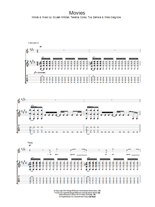 Alien Ant Farm Movies sheet music preview music notes and score for Bass Guitar Tab including 7 page(s)