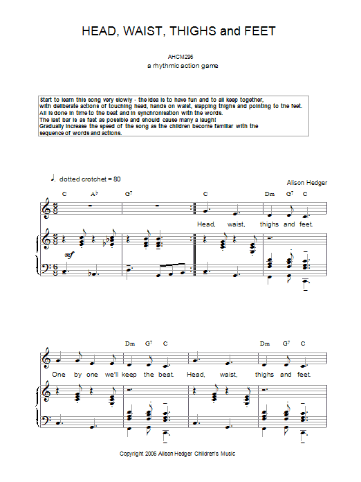 Alison Hedger Head, Waist, Thighs And Feet sheet music, chords, lyrics - Printable PDF for Piano, Vocal & Guitar