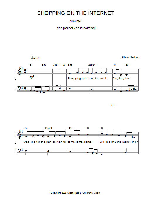 Alison Hedger Shopping On The Internet sheet music, chords, lyrics - Printable PDF for Piano, Vocal & Guitar (Right-Hand Melody)