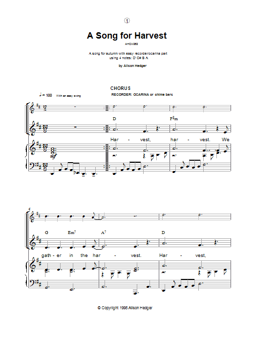 Learn to play Alison Hedger A Song For Harvest sheet music for Piano, Vocal & Guitar (Right-Hand Melody) in minutes. Alison Hedger A Song For Harvest sheet music preview music notes and score for Piano, Vocal & Guitar (Right-Hand Melody) including 5 page(s)