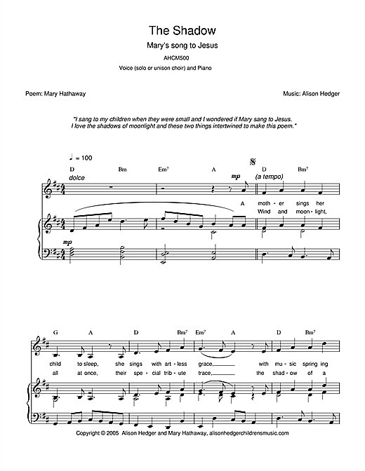 Learn to play Alison Hedger The Shadow sheet music for Piano, Vocal & Guitar (Right-Hand Melody) in minutes. Alison Hedger The Shadow sheet music notes and chords