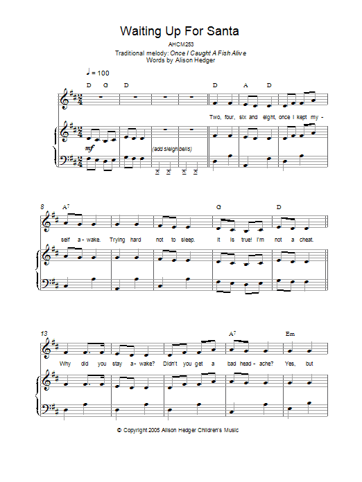 Alison Hedger Waiting Up For Santa sheet music preview music notes and score for Piano, Vocal & Guitar (Right-Hand Melody) including 2 page(s)