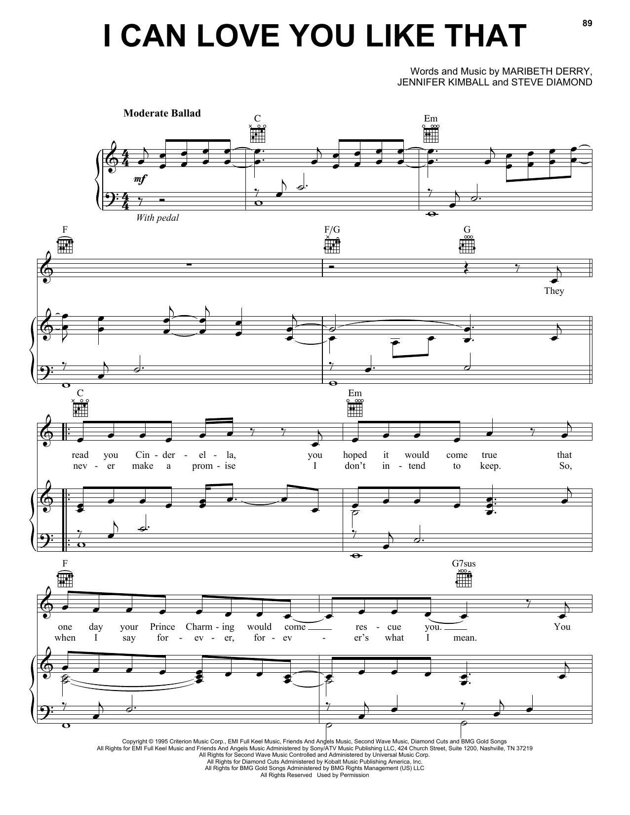 All-4-One I Can Love You Like That sheet music preview music notes and score for Piano, Vocal & Guitar (Right-Hand Melody) including 5 page(s)