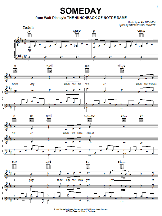 Learn to play All-4-One Someday (from Walt Disney's The Hunchback Of Notre Dame) sheet music for Piano, Vocal & Guitar (Right-Hand Melody) in minutes. All-4-One Someday (from Walt Disney's The Hunchback Of Notre Dame) sheet music notes and chords