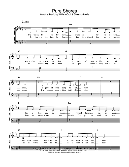 Learn to play All Saints Pure Shores sheet music for Easy Piano in minutes. All Saints Pure Shores sheet music notes and chords