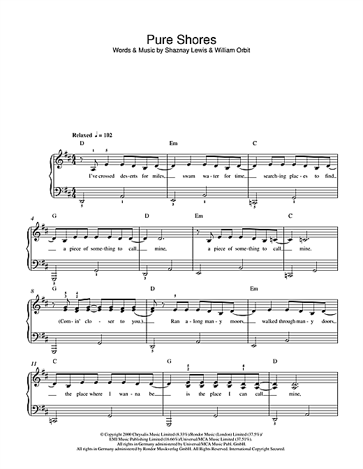 Learn to play All Saints Pure Shores sheet music for Saxophone in minutes. All Saints Pure Shores sheet music notes and chords