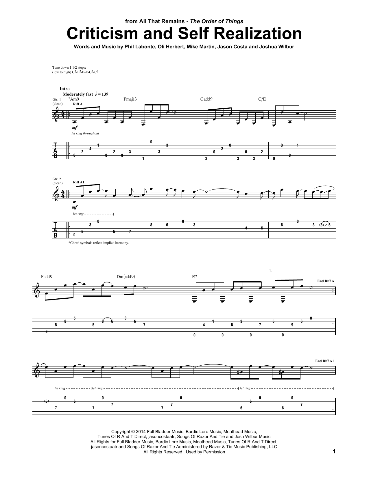 Learn to play All That Remains Criticism And Self Realization sheet music for Guitar Tab in minutes. All That Remains Criticism And Self Realization sheet music preview music notes and score for Guitar Tab including 13 page(s)