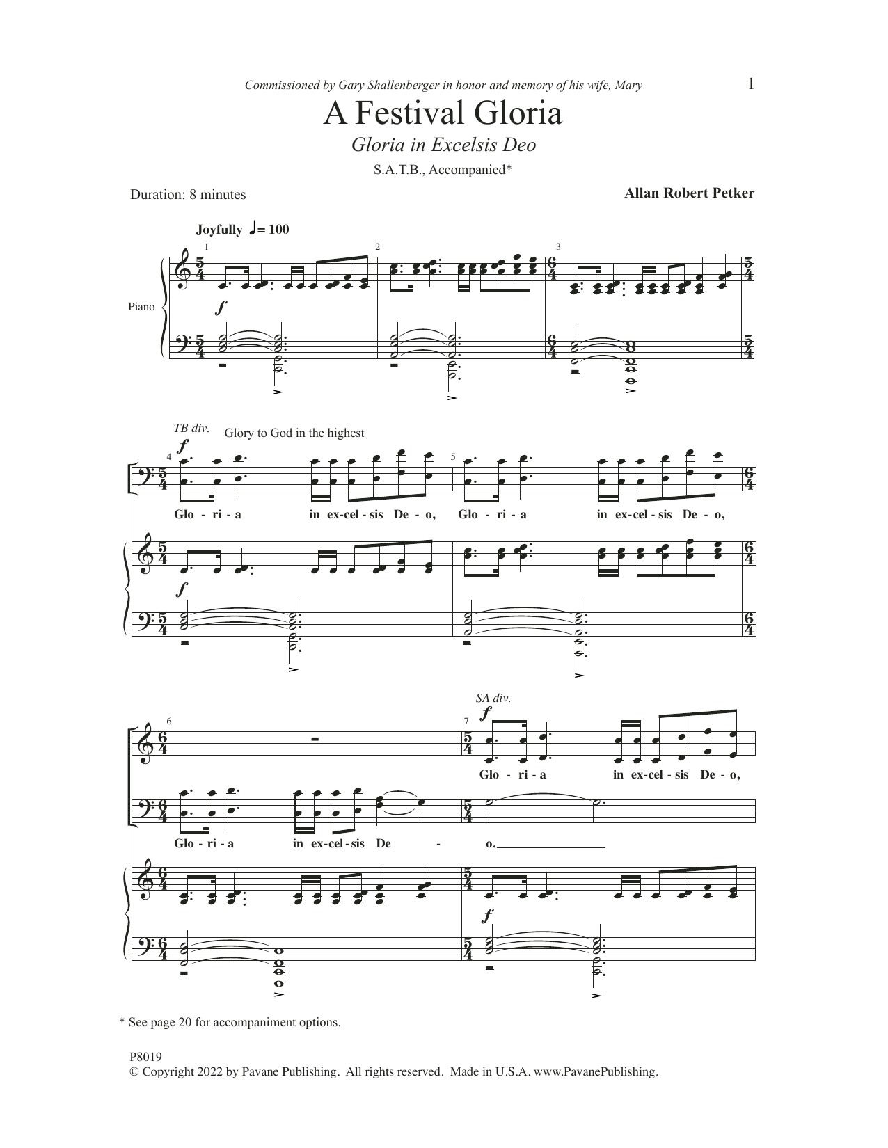 Allan Robert Petker A Festival Gloria (Gloria In Excelsis Deo) sheet music, chords, lyrics - Printable PDF for SATB Choir