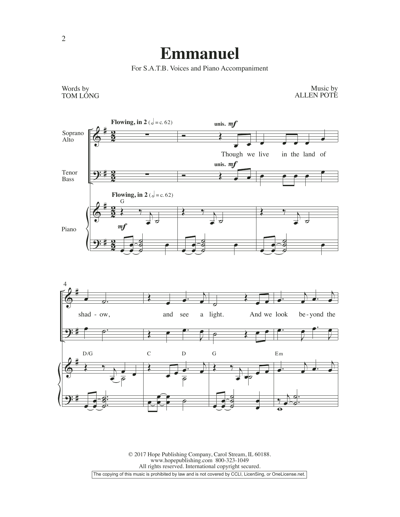 Learn to play Allen Pote Emmanuel sheet music for SATB Choir in minutes. Allen Pote Emmanuel sheet music preview music notes and score for SATB Choir including 8 page(s)