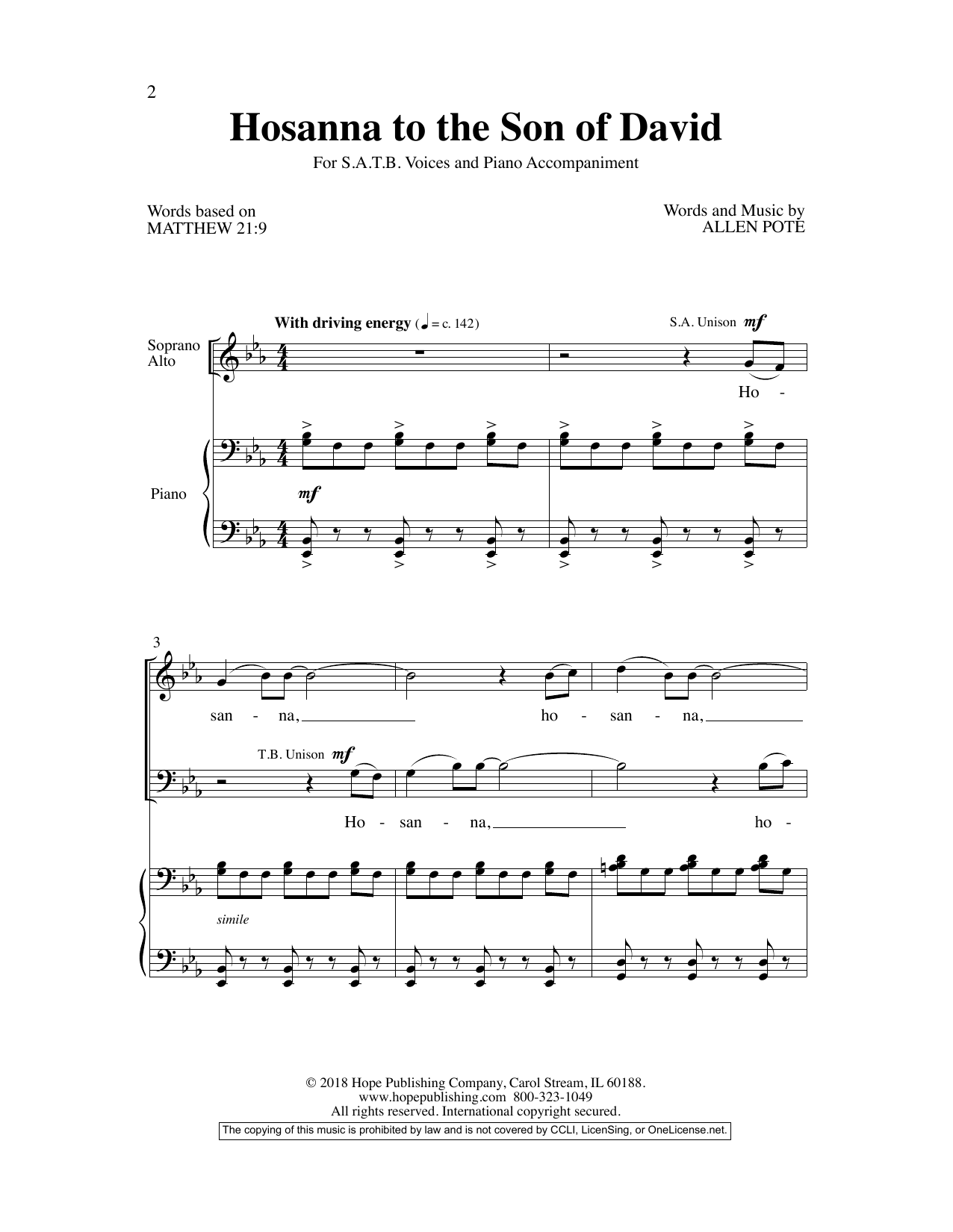 Learn to play Allen Pote Hosanna To The Son Of David sheet music for Choir in minutes. Allen Pote Hosanna To The Son Of David sheet music preview music notes and score for Choir including 11 page(s)