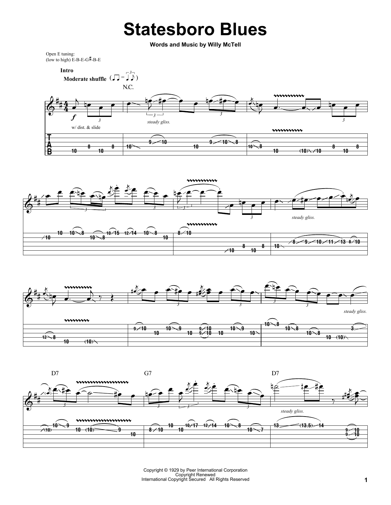 Learn to play The Allman Brothers Band Statesboro Blues sheet music for Guitar Tab in minutes. The Allman Brothers Band Statesboro Blues sheet music preview music notes and score for Guitar Tab including 11 page(s)