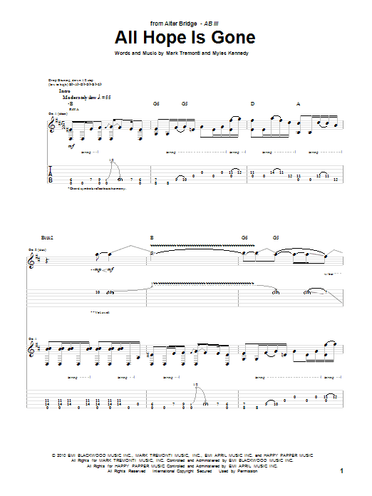 Learn to play Alter Bridge All Hope Is Gone sheet music for Guitar Tab in minutes. Alter Bridge All Hope Is Gone sheet music preview music notes and score for Guitar Tab including 17 page(s)