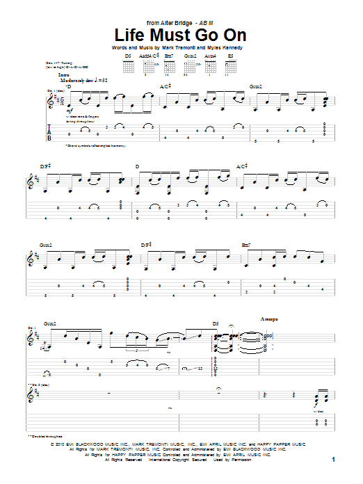Learn to play Alter Bridge Life Must Go On sheet music for Guitar Tab in minutes. Alter Bridge Life Must Go On sheet music preview music notes and score for Guitar Tab including 10 page(s)