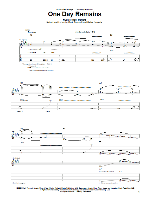 Learn to play Alter Bridge One Day Remains sheet music for Guitar Tab in minutes. Alter Bridge One Day Remains sheet music preview music notes and score for Guitar Tab including 9 page(s)