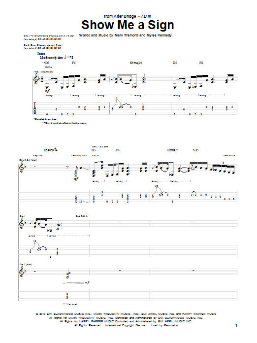 Learn to play Alter Bridge Show Me A Sign sheet music for Guitar Tab in minutes. Alter Bridge Show Me A Sign sheet music preview music notes and score for Guitar Tab including 12 page(s)