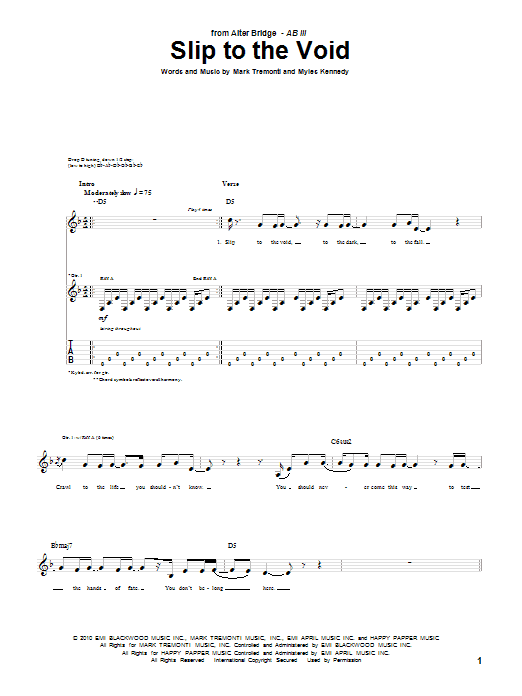 Learn to play Alter Bridge Slip To The Void sheet music for Guitar Tab in minutes. Alter Bridge Slip To The Void sheet music preview music notes and score for Guitar Tab including 13 page(s)