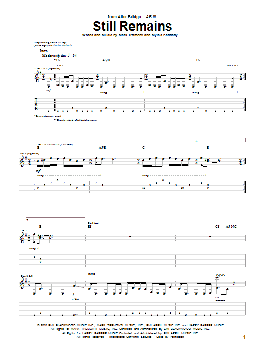 Learn to play Alter Bridge Still Remains sheet music for Guitar Tab in minutes. Alter Bridge Still Remains sheet music preview music notes and score for Guitar Tab including 9 page(s)
