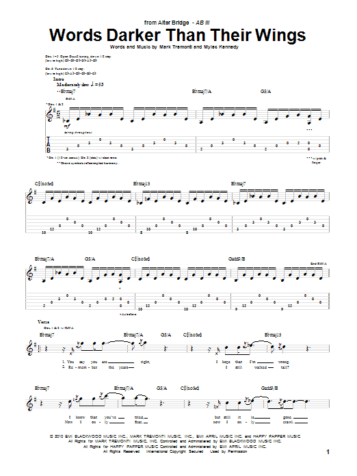 Learn to play Alter Bridge Words Darker Than Their Wings sheet music for Guitar Tab in minutes. Alter Bridge Words Darker Than Their Wings sheet music preview music notes and score for Guitar Tab including 8 page(s)