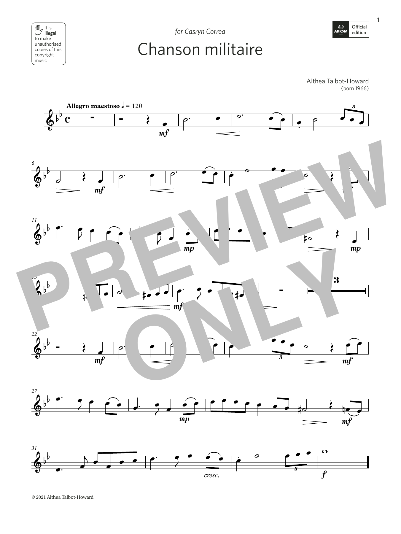 Althea Talbot-Howard Chanson Militaire (Grade 3 List A8 from the ABRSM Oboe syllabus from 2022) sheet music, chords, lyrics - Printable PDF for Oboe Solo