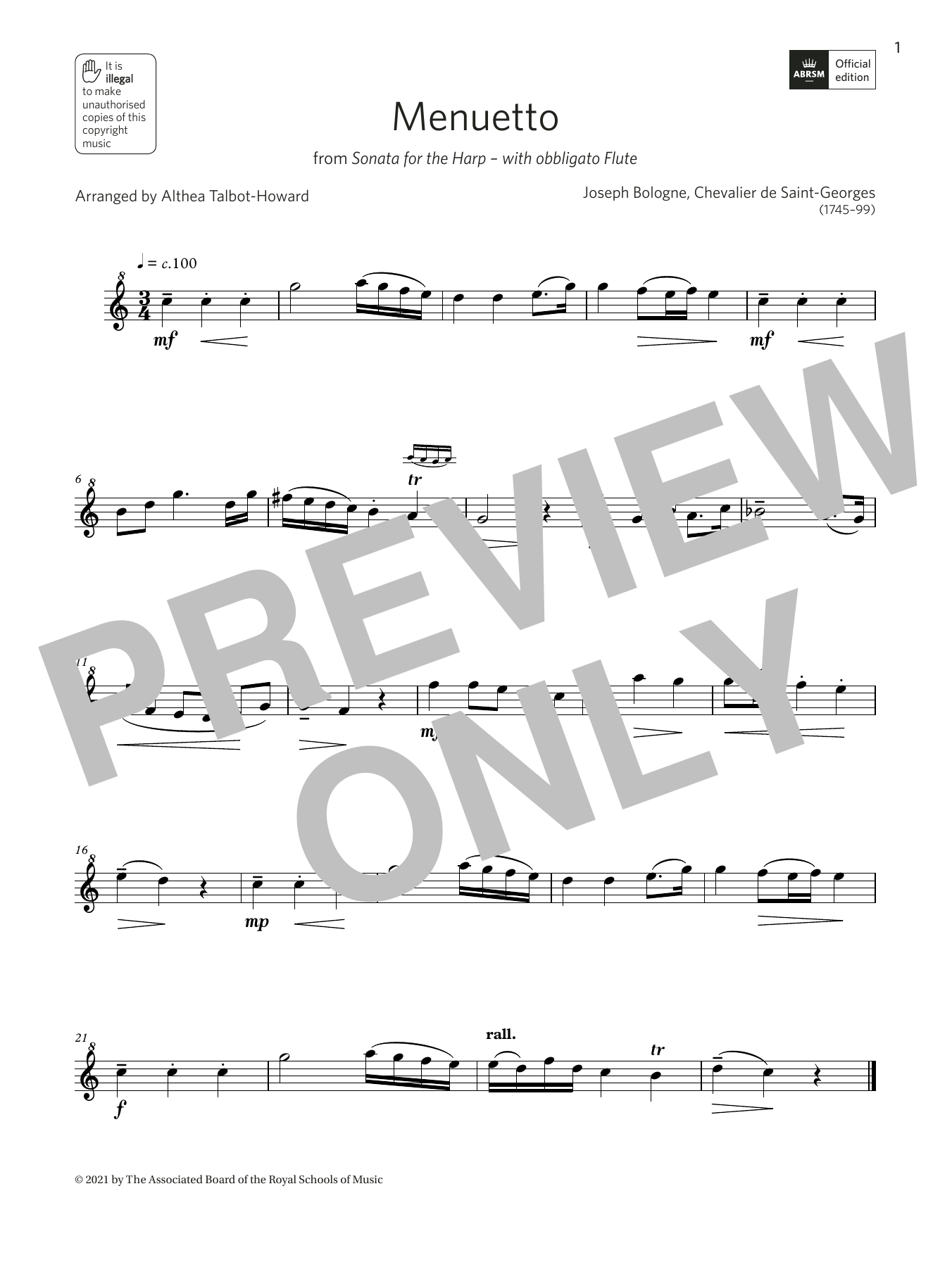 Althea Talbot-Howard Menuetto from Sonata for the Harp (Grade 2 A6 from the ABRSM Descant Recorder syllabus from 2022) sheet music, chords, lyrics - Printable PDF for Recorder