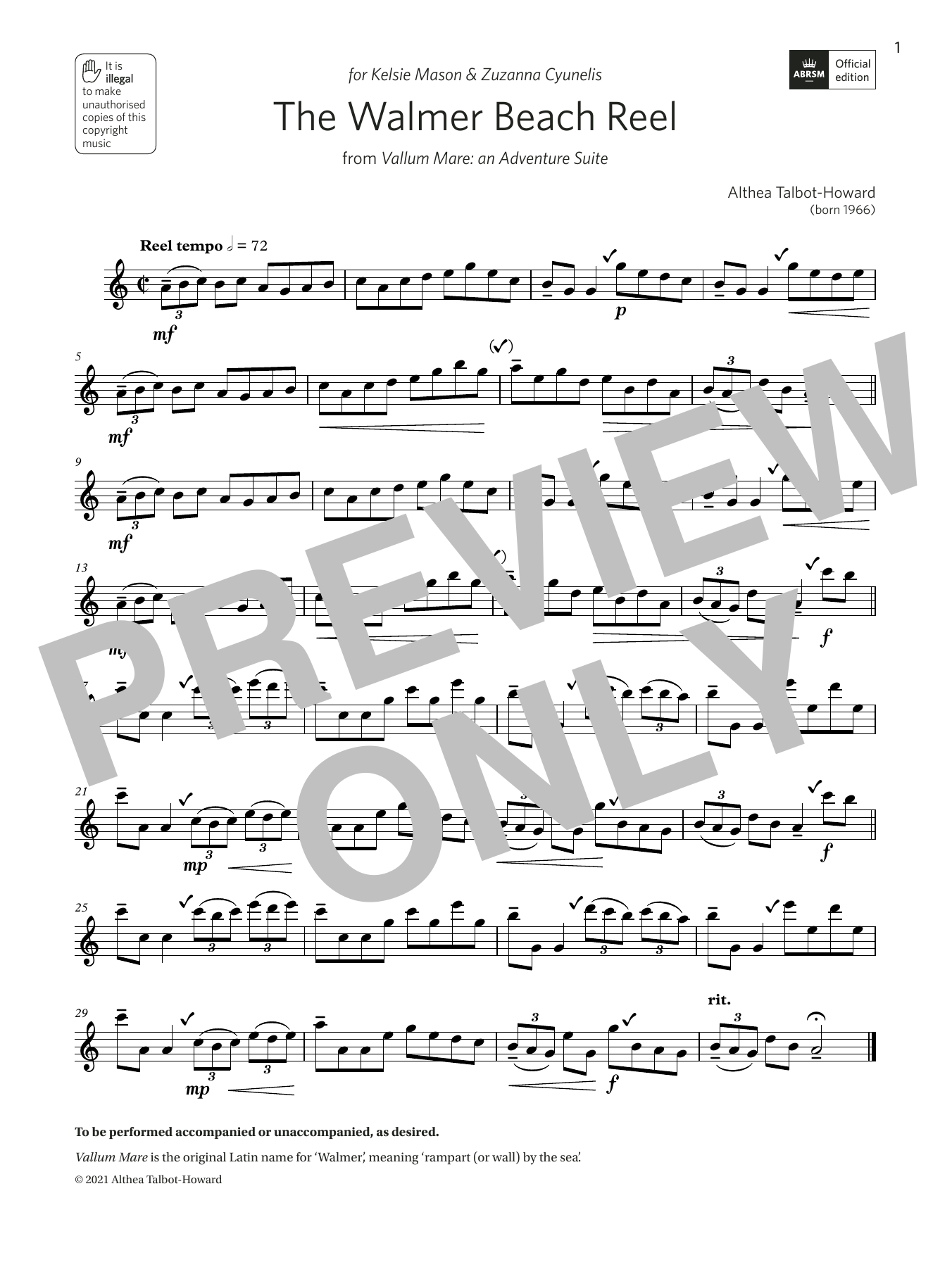 Althea Talbot-Howard The Walmer Beach Reel (Grade 4 List C9 from the ABRSM Treble Recorder syllabus from 2022) sheet music, chords, lyrics - Printable PDF for Recorder