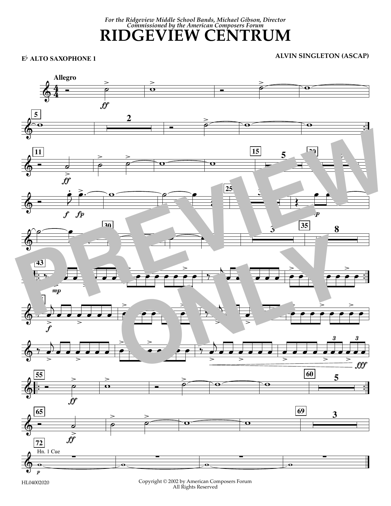 Learn to play Alvin Singleton Ridgeview Centrum - Eb Alto Sax 1 sheet music for Concert Band in minutes. Alvin Singleton Ridgeview Centrum - Eb Alto Sax 1 sheet music preview music notes and score for Concert Band including 1 page(s)
