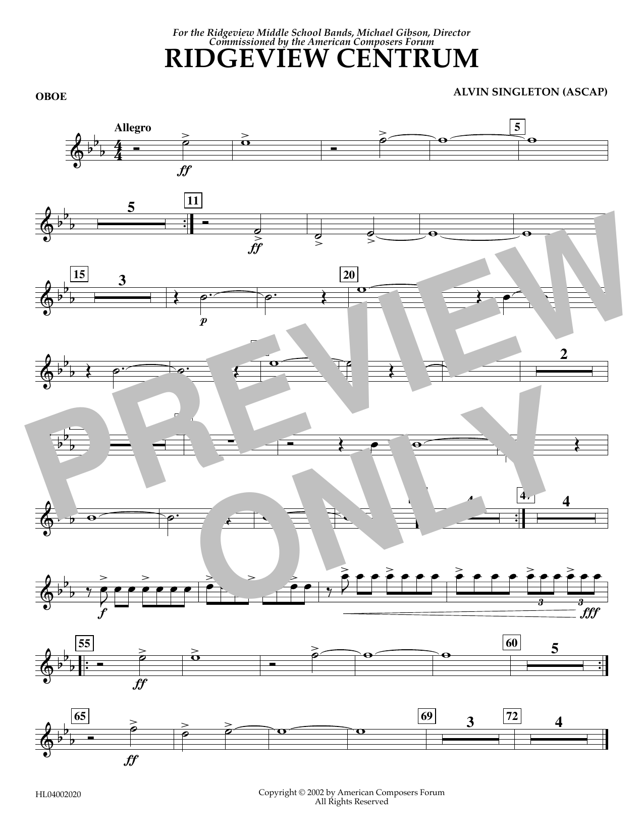 Learn to play Alvin Singleton Ridgeview Centrum - Oboe sheet music for Concert Band in minutes. Alvin Singleton Ridgeview Centrum - Oboe sheet music preview music notes and score for Concert Band including 1 page(s)
