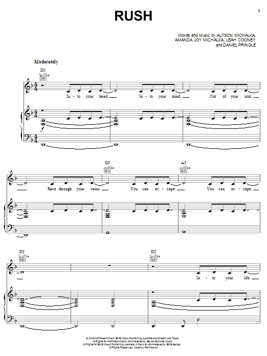 Learn to play Aly & AJ Rush sheet music for Piano, Vocal & Guitar (Right-Hand Melody) in minutes. Aly & AJ Rush sheet music preview music notes and score for Piano, Vocal & Guitar (Right-Hand Melody) including 9 page(s)