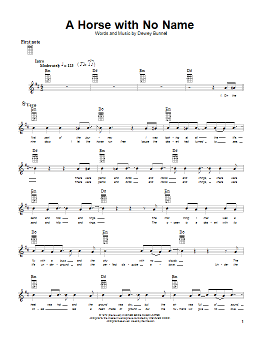 America A Horse With No Name Sheet Music Notes Chords Guitar Tab Download Rock 198884 Pdf