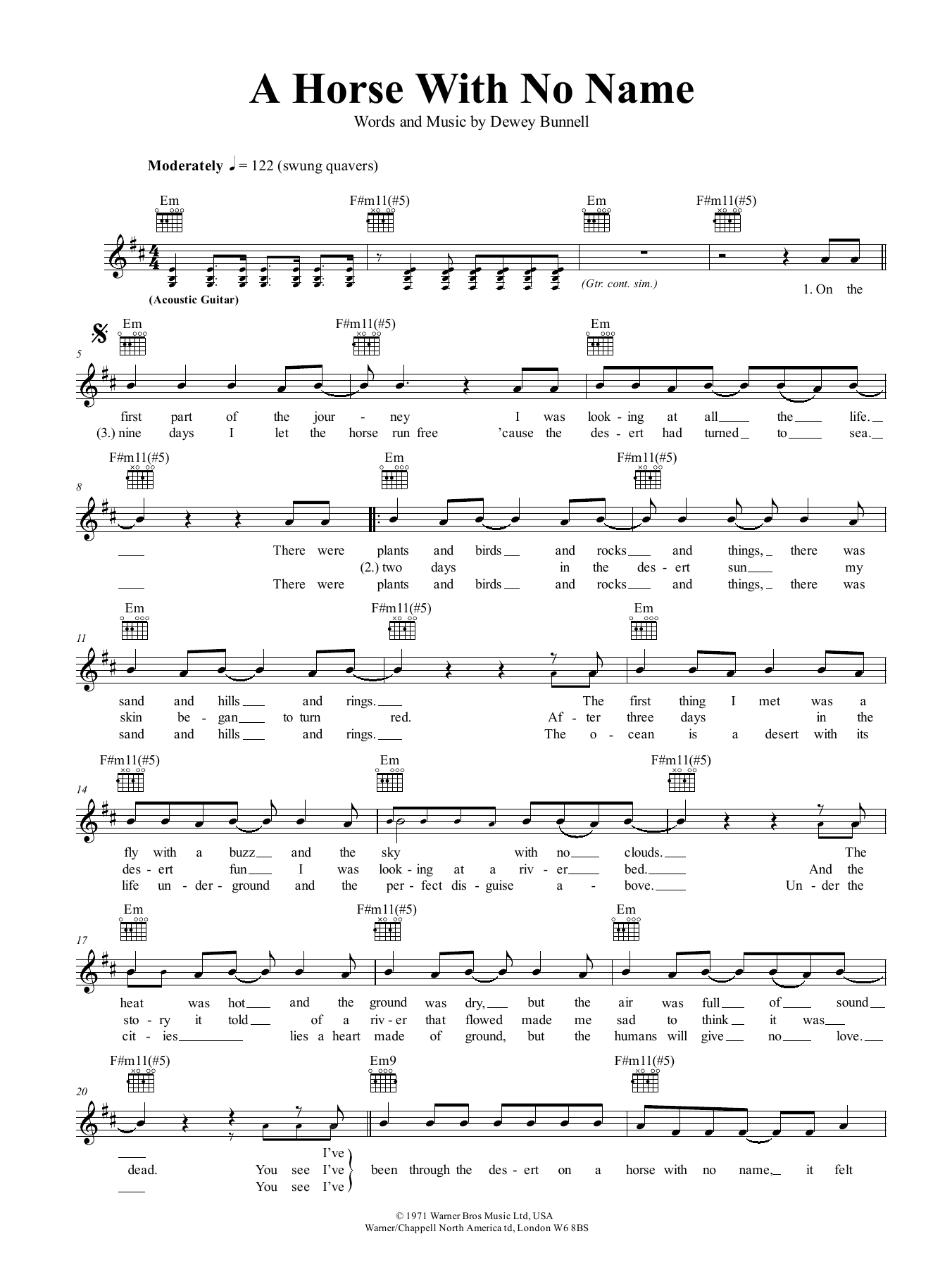 Learn to play America A Horse With No Name sheet music for Ukulele in minutes. America A Horse With No Name sheet music preview music notes and score for Ukulele including 3 page(s)