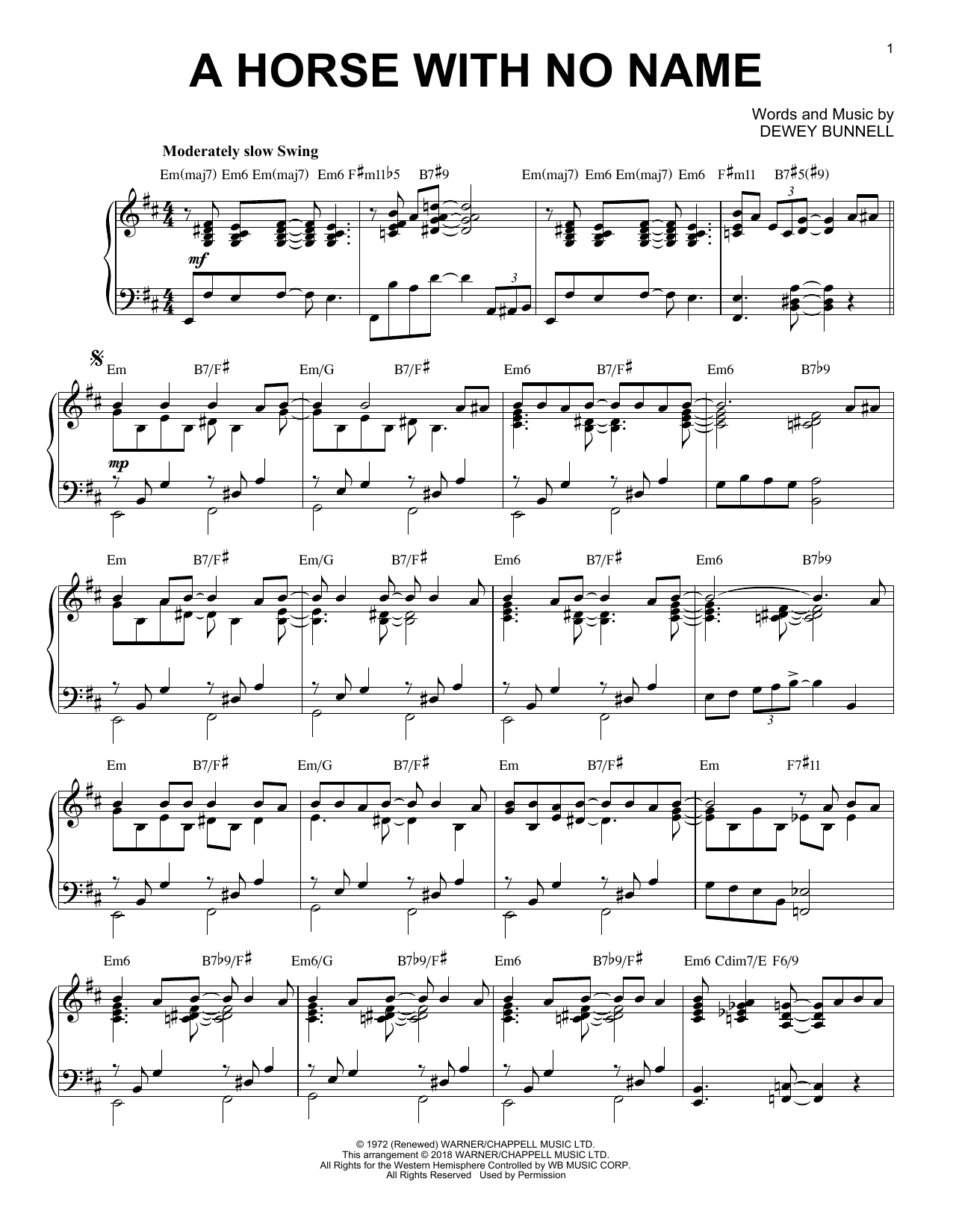 Learn to play America A Horse With No Name sheet music for Piano in minutes. America A Horse With No Name sheet music notes and chords
