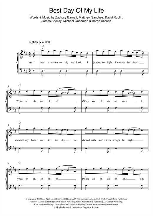 Learn to play American Authors Best Day Of My Life sheet music for E-Z Play Today in minutes. American Authors Best Day Of My Life sheet music preview music notes and score for E-Z Play Today including 6 page(s)