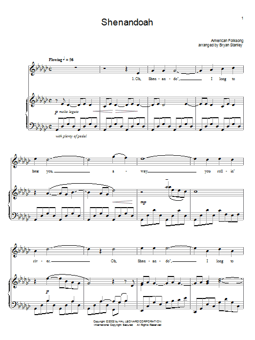 Learn to play Traditional American Folk Song Shenandoah sheet music for Piano, Vocal & Guitar (Right-Hand Melody) in minutes. Traditional American Folk Song Shenandoah sheet music preview music notes and score for Piano, Vocal & Guitar (Right-Hand Melody) including 3 page(s)