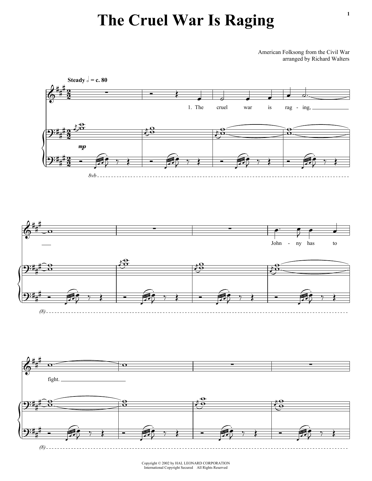 Traditional American Folk Song The Cruel War Is Raging sheet music preview music notes and score for Piano, Vocal & Guitar (Right-Hand Melody) including 8 page(s)