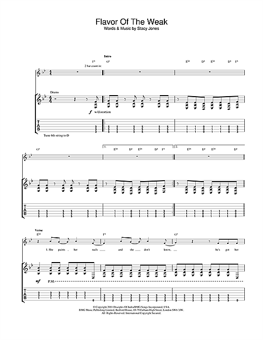 Learn to play American Hi-Fi Flavor Of The Weak sheet music for Guitar Tab in minutes. American Hi-Fi Flavor Of The Weak sheet music notes and chords