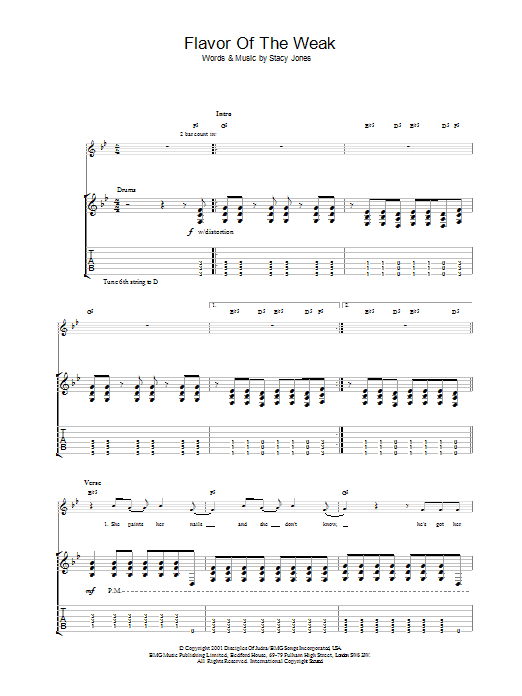 Learn to play American Hi-Fi Flavor Of The Weak sheet music for Guitar Tab in minutes. American Hi-Fi Flavor Of The Weak sheet music preview music notes and score for Guitar Tab including 7 page(s)
