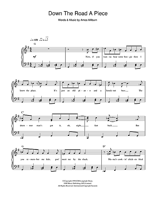 Learn to play Amos Milburn Down The Road A Piece sheet music for Beginner Piano in minutes. Amos Milburn Down The Road A Piece sheet music preview music notes and score for Beginner Piano including 2 page(s)