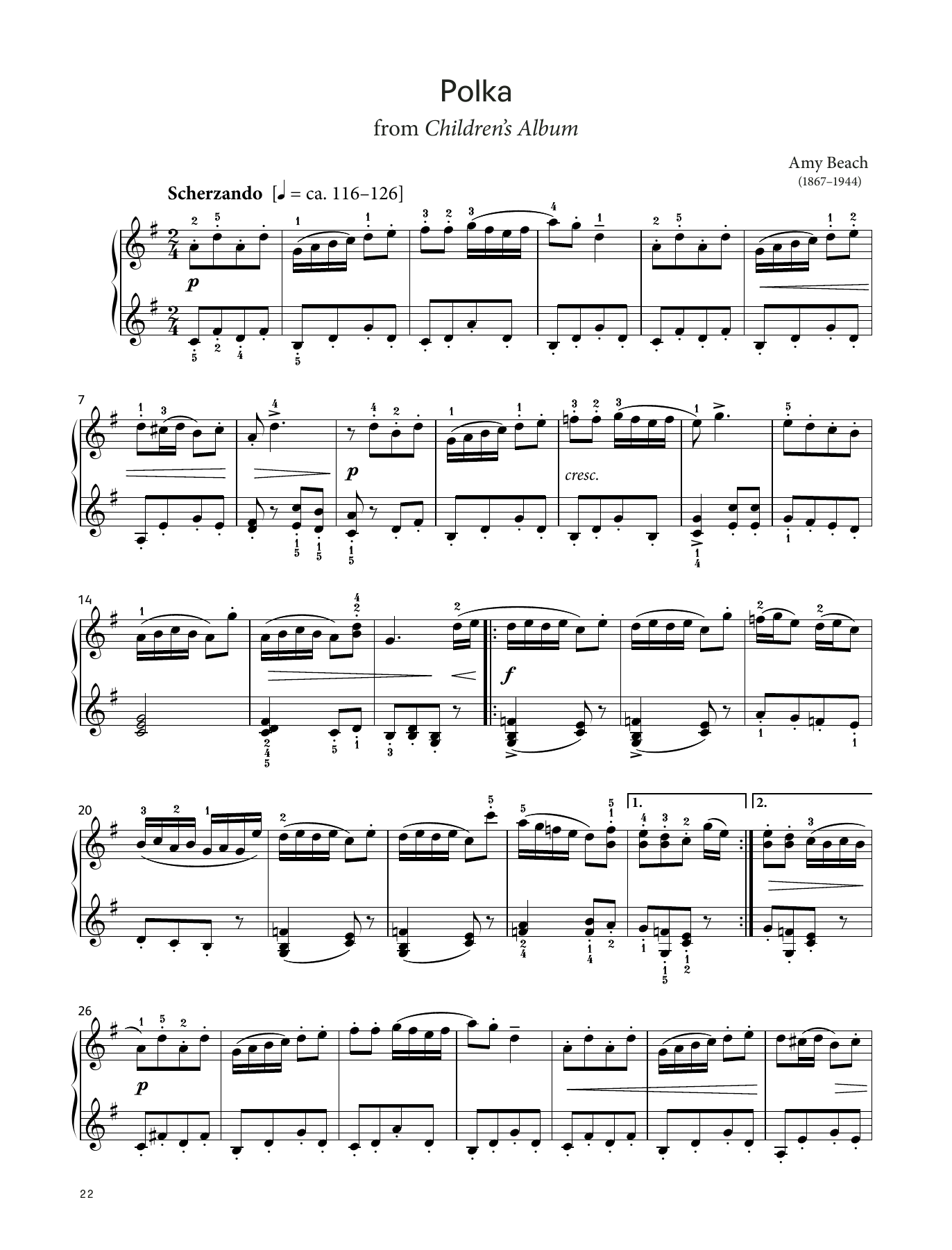 Amy Beach Polka, Op. 36 No. 5 (LCME Piano 2018 Grade 5 List A) sheet music, chords, lyrics - Printable PDF for Piano Solo